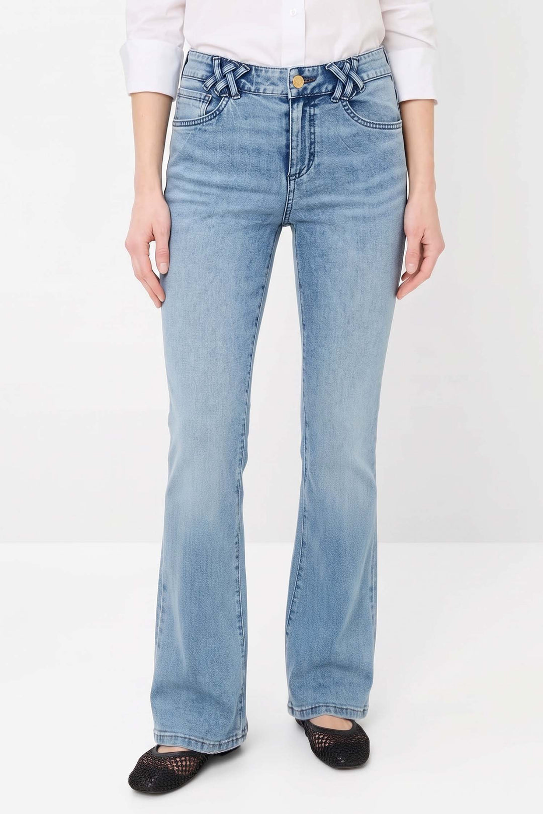 Shakira Slim Boot Leg Jean w Decorated Belt Loop in Used Light Blue