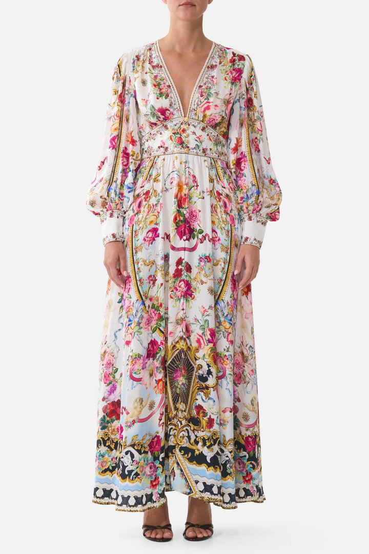Shaped Waistband Dress w Gathered Sleeves in Torero Libertine