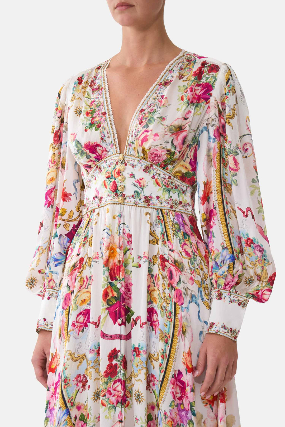 Shaped Waistband Dress w Gathered Sleeves in Torero Libertine