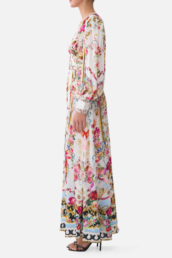 Shaped Waistband Dress w Gathered Sleeves in Torero Libertine