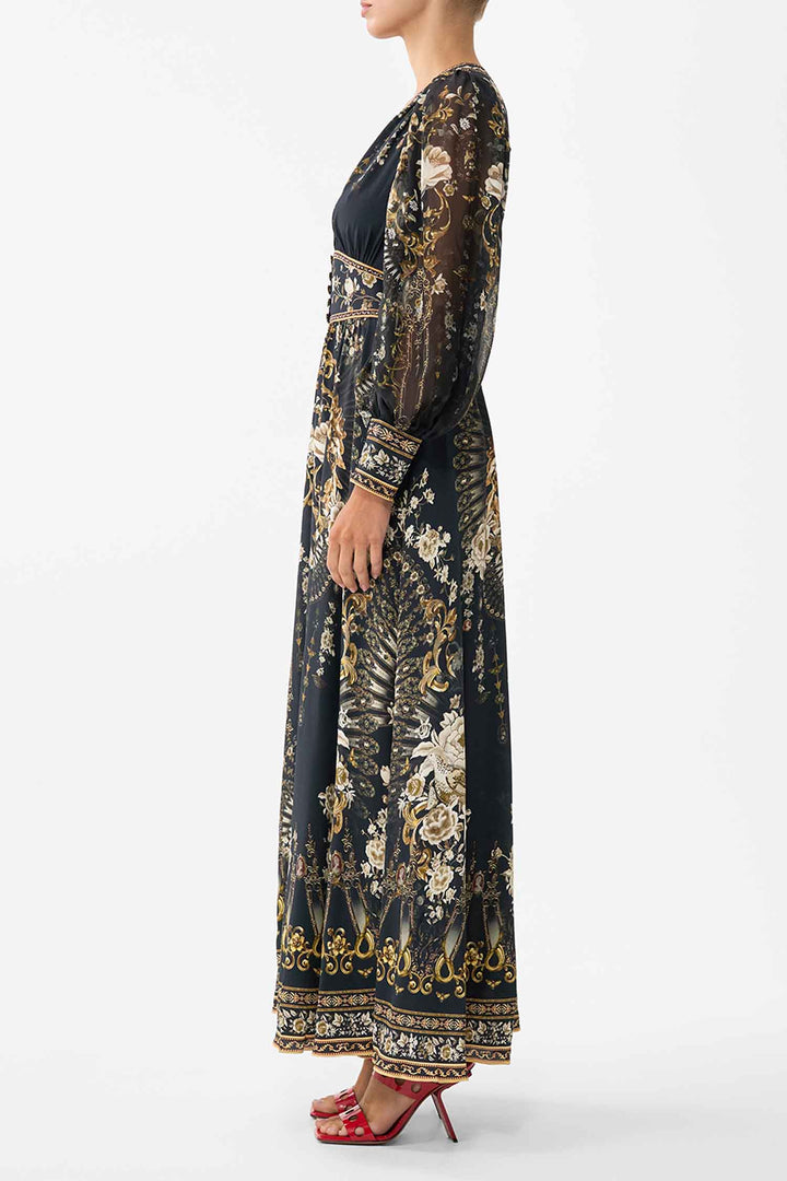 Shaped Waistband Dress with Gathered Sleeves in Flamenco Folklore