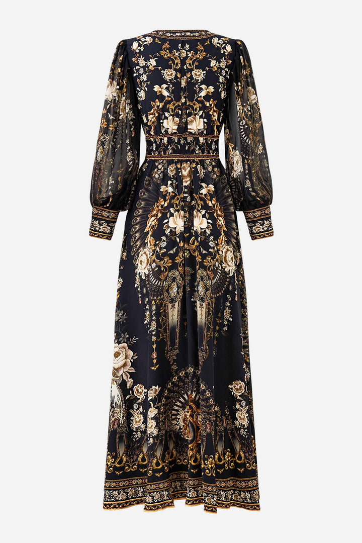 Shaped Waistband Dress with Gathered Sleeves in Flamenco Folklore