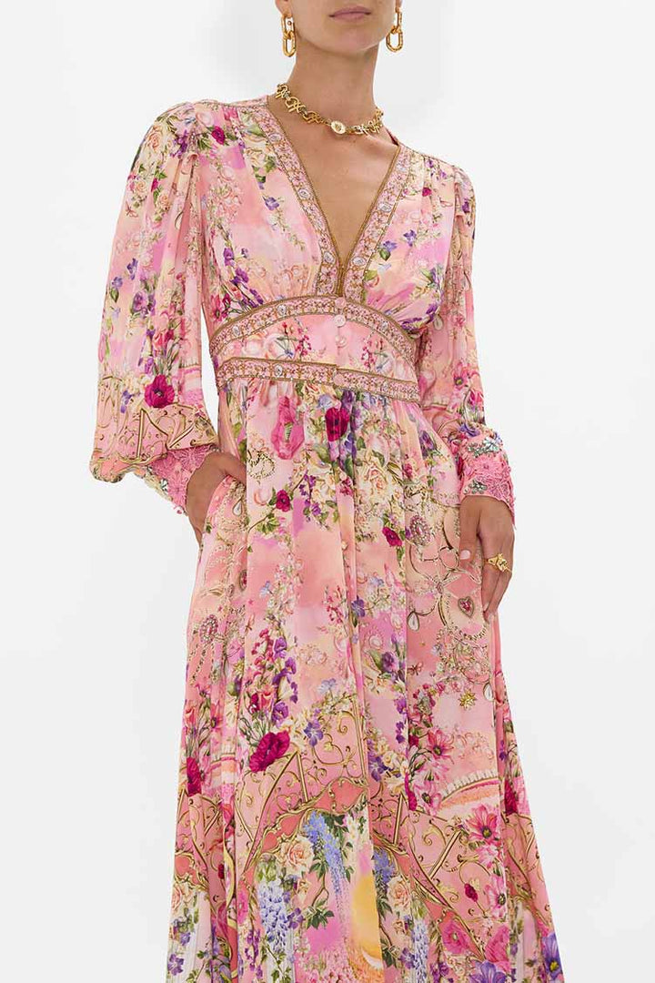 Shaped Waistband Dress With Gathered Sleeves in Totally Ozmopolitan