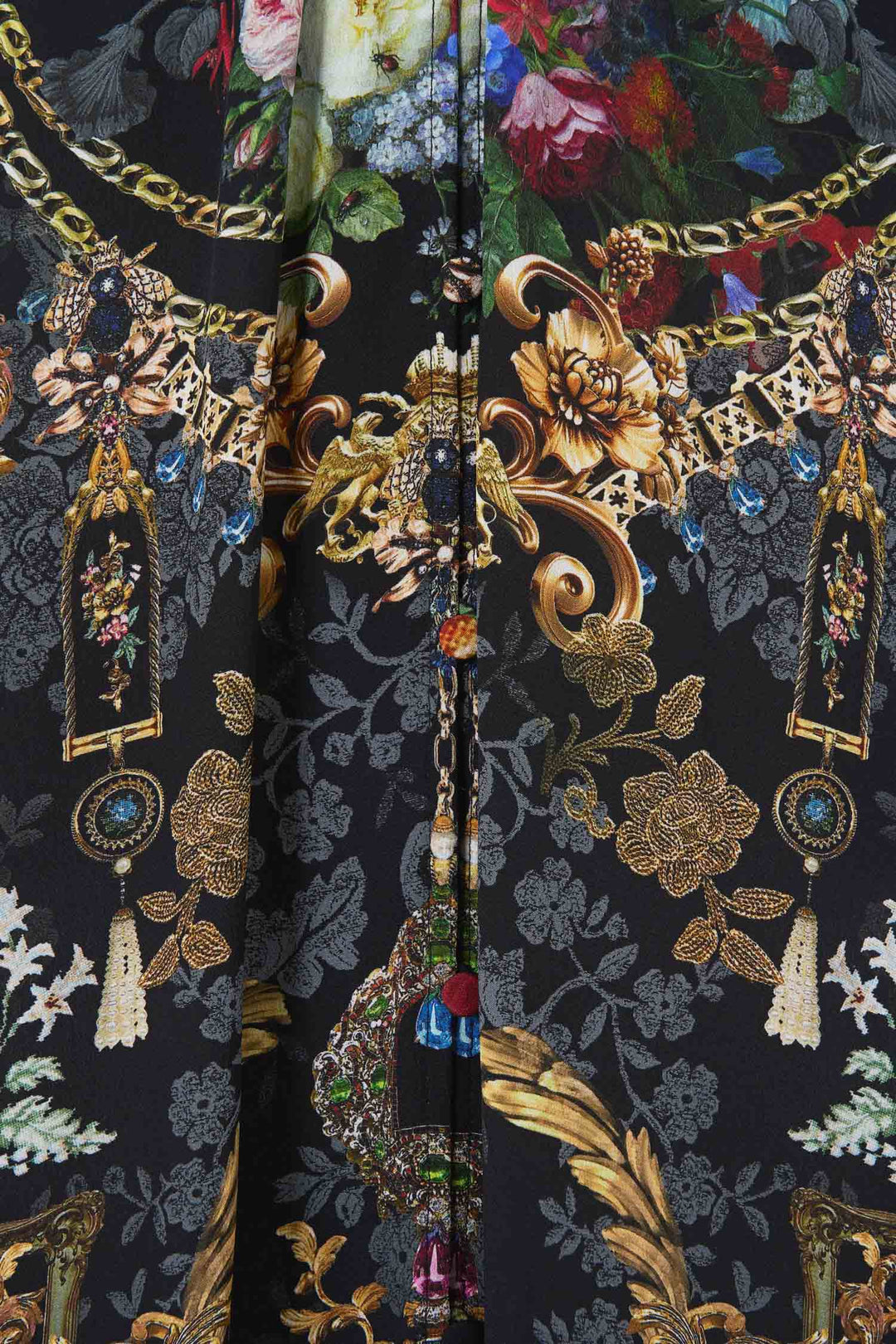 Shaped Waistband Dress with Gathered Sleeves in Night Garden