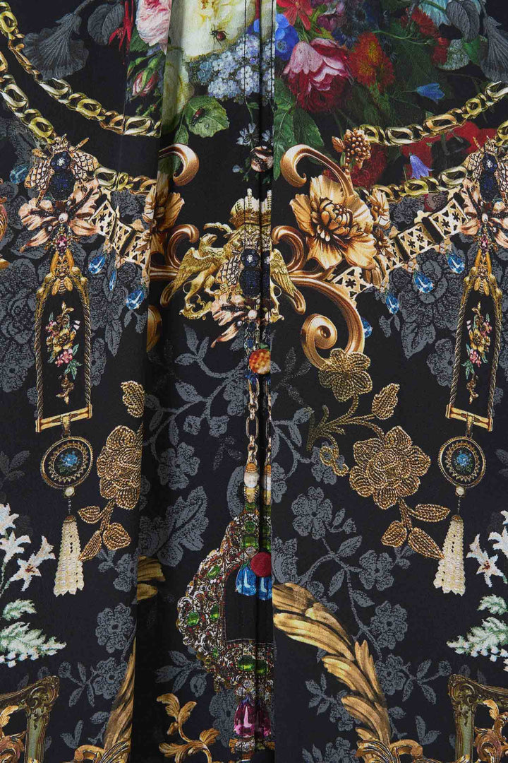 Shaped Waistband Dress with Gathered Sleeves in Night Garden
