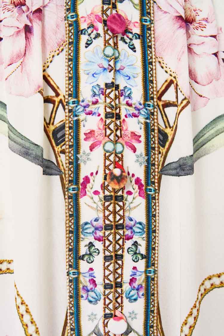 Shaped Waistband Dress with Ruffle Sleeves in Monserrate Magic