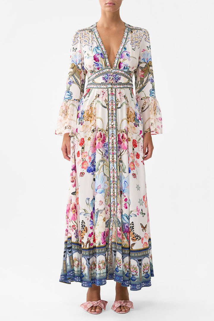 Shaped Waistband Dress with Ruffle Sleeves in Monserrate Magic