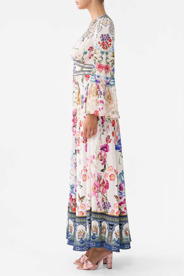 Shaped Waistband Dress with Ruffle Sleeves in Monserrate Magic
