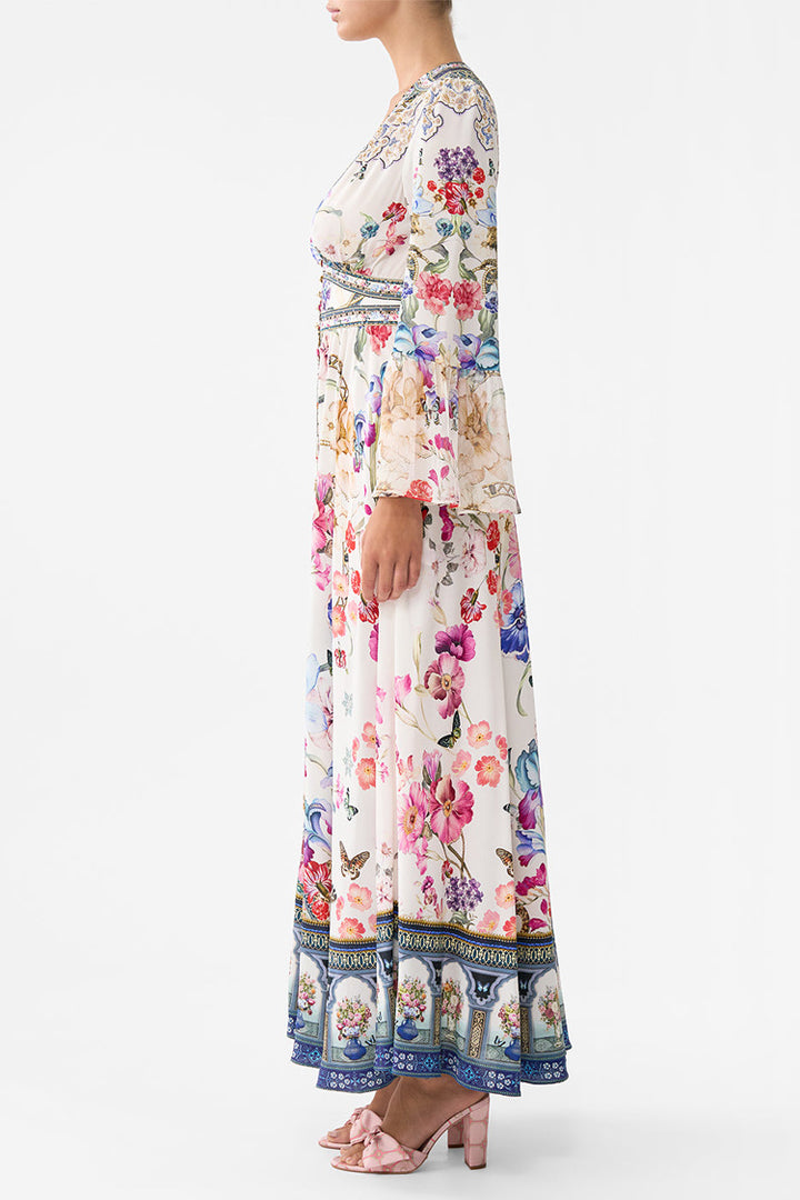 Shaped Waistband Dress with Ruffle Sleeves in Monserrate Magic