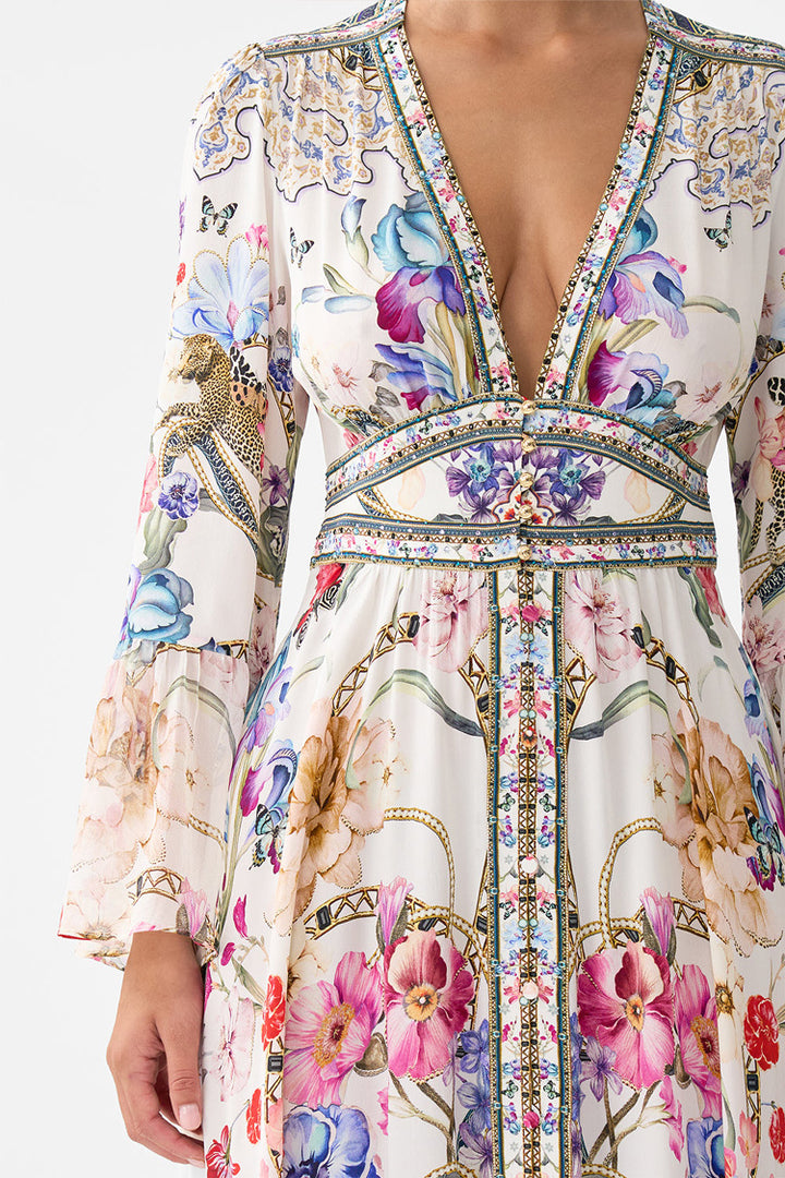 Shaped Waistband Dress with Ruffle Sleeves in Monserrate Magic