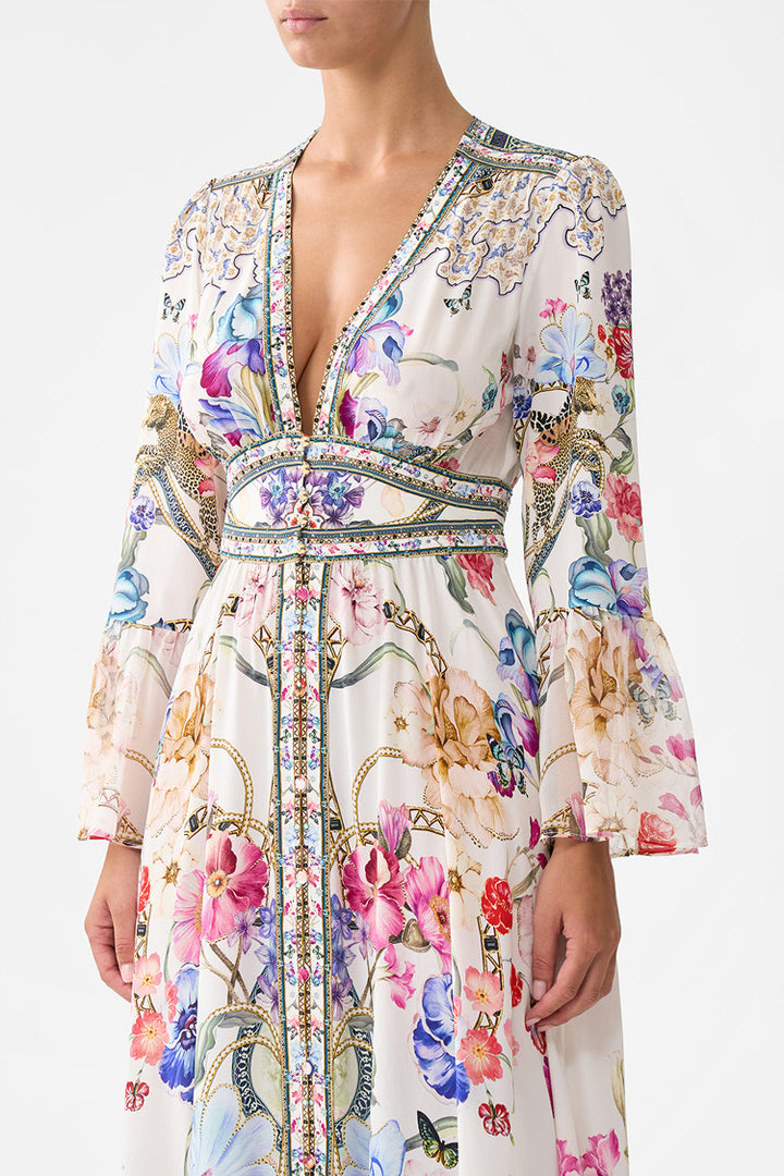 Shaped Waistband Dress with Ruffle Sleeves in Monserrate Magic