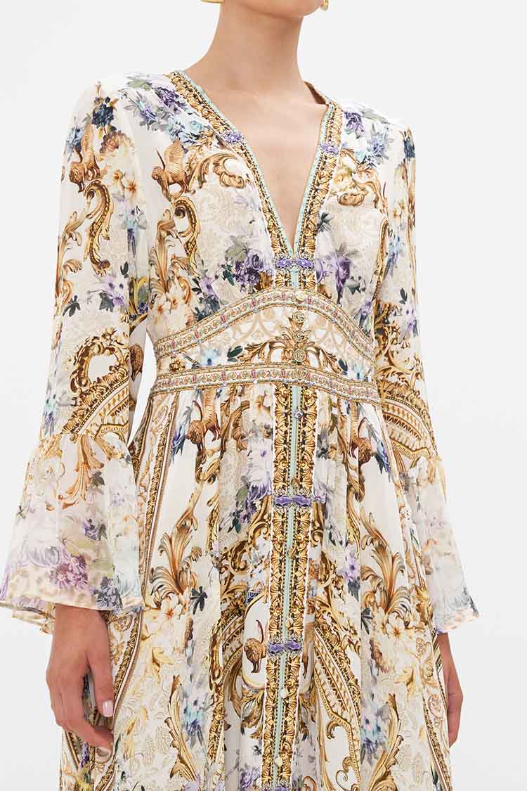 Shaped Waistband Dress w Ruffle Sleeve in Palazzo Play Date