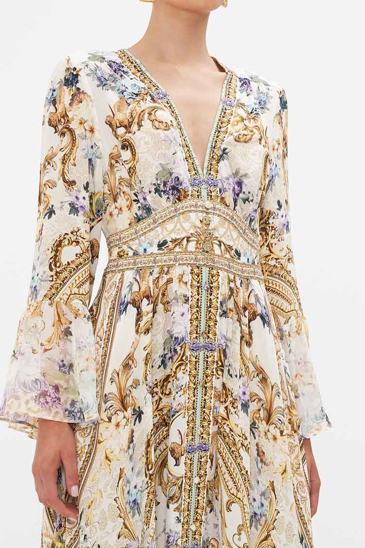 Shaped Waistband Dress w Ruffle Sleeve in Palazzo Play Date