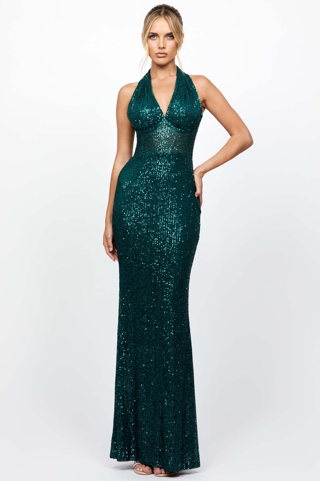 Shaylyn Sequin Halter Gown in Emerald