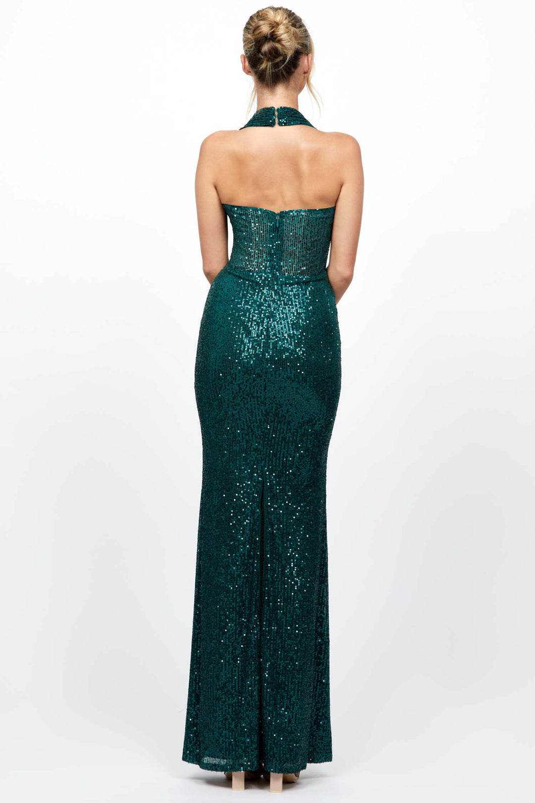 Shaylyn Sequin Halter Gown in Emerald