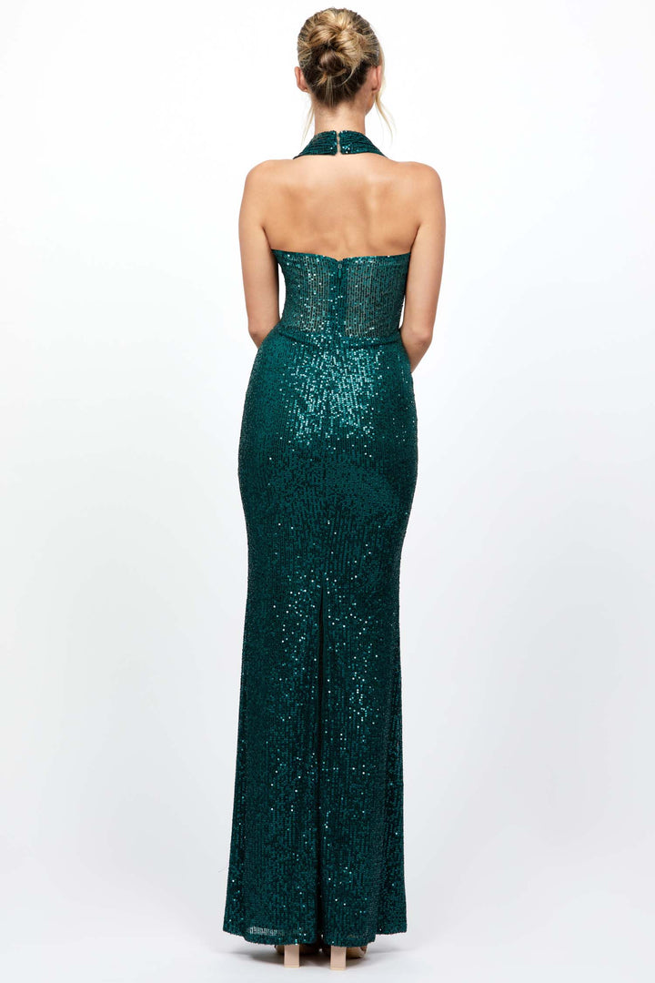 Shaylyn Sequin Halter Gown in Emerald
