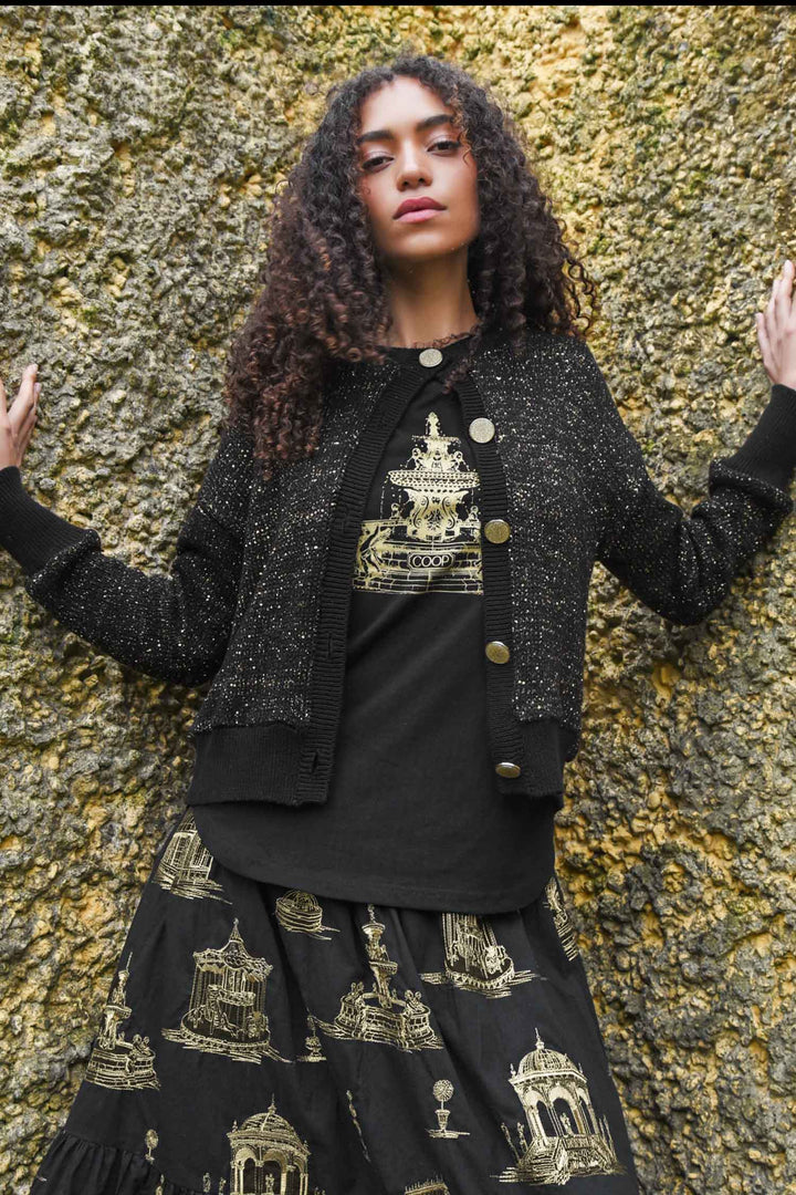 Shine Of The Times Cardigan in Black Gold