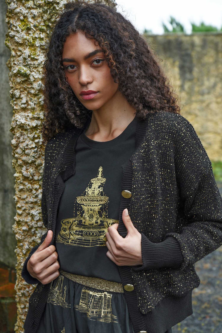 Shine Of The Times Cardigan in Black Gold