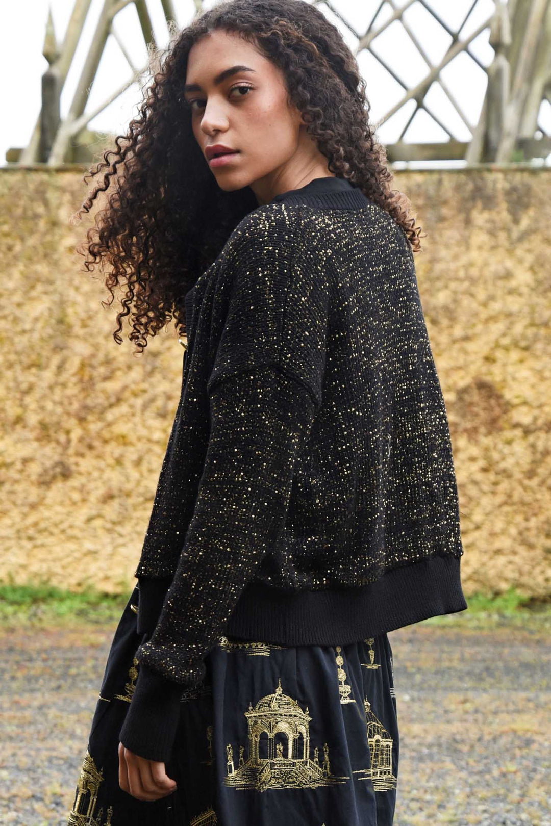 Shine Of The Times Cardigan in Black Gold