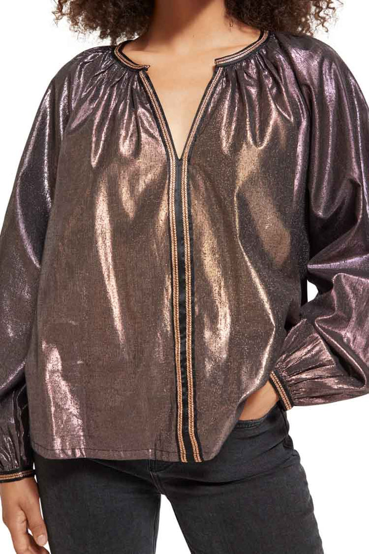 Shiny Balloon Sleeve Embroidered Blouse | FINAL SALE