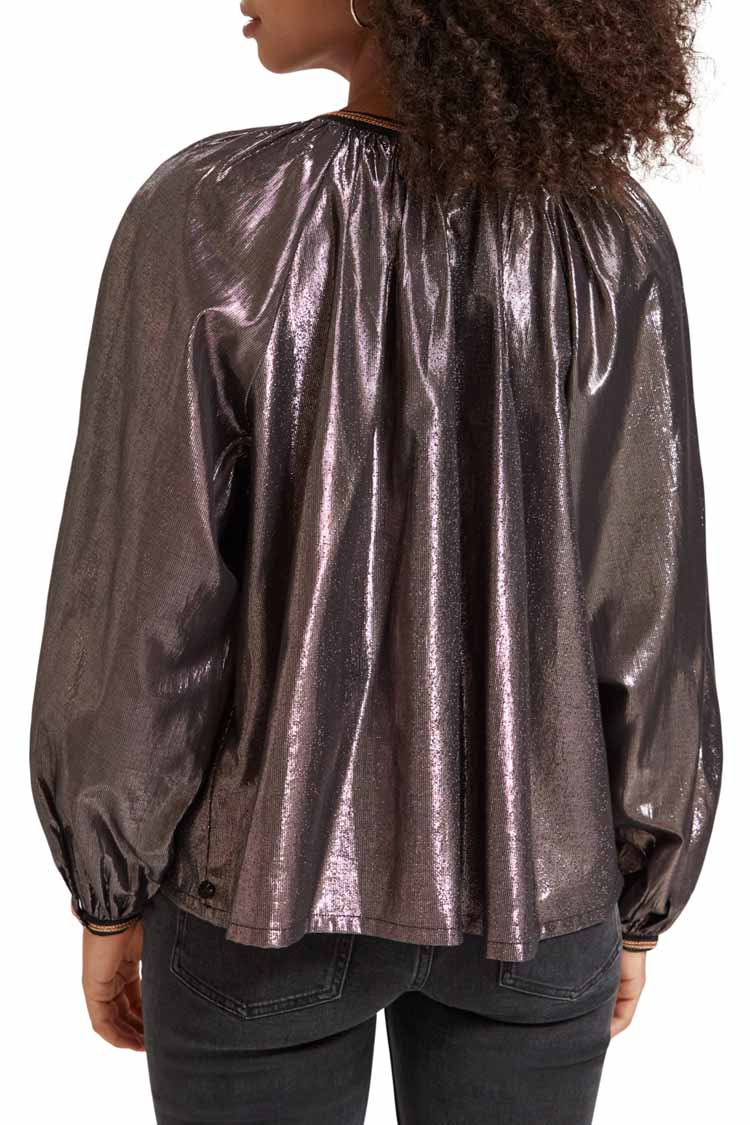 Shiny Balloon Sleeve Embroidered Blouse | FINAL SALE