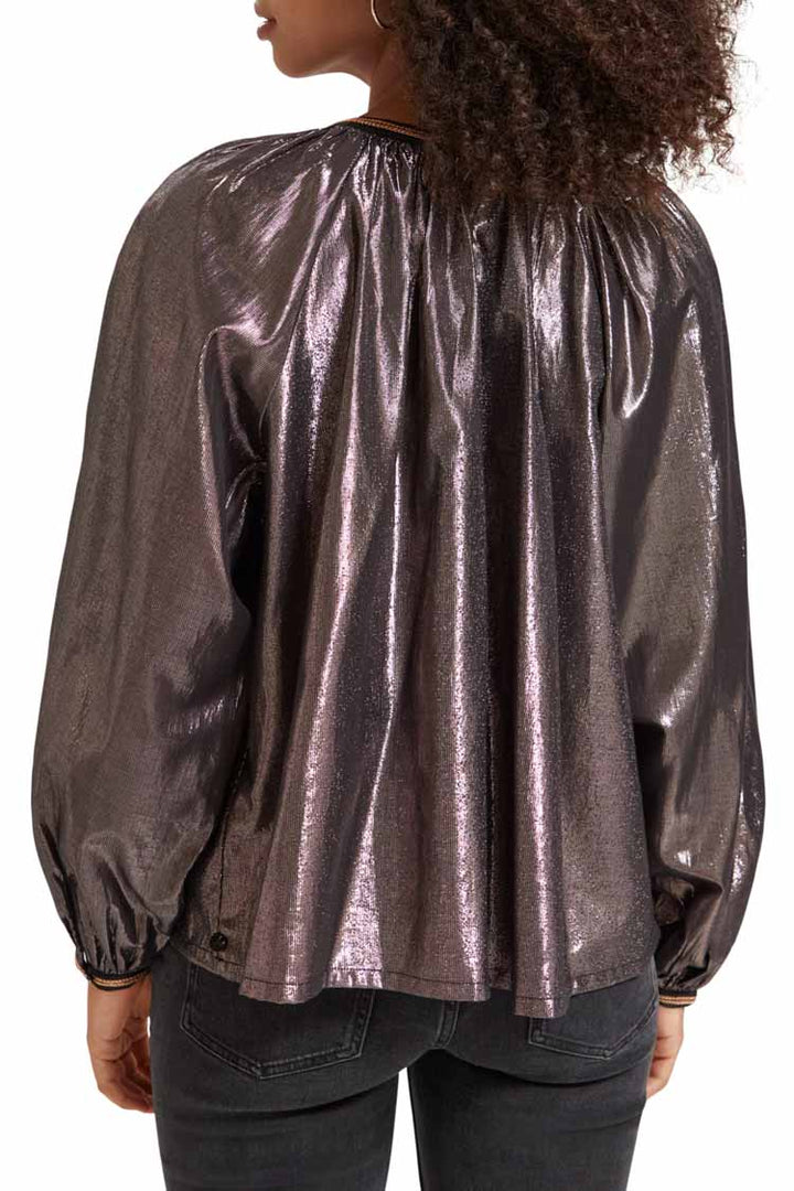 Shiny Balloon Sleeve Embroidered Blouse | FINAL SALE