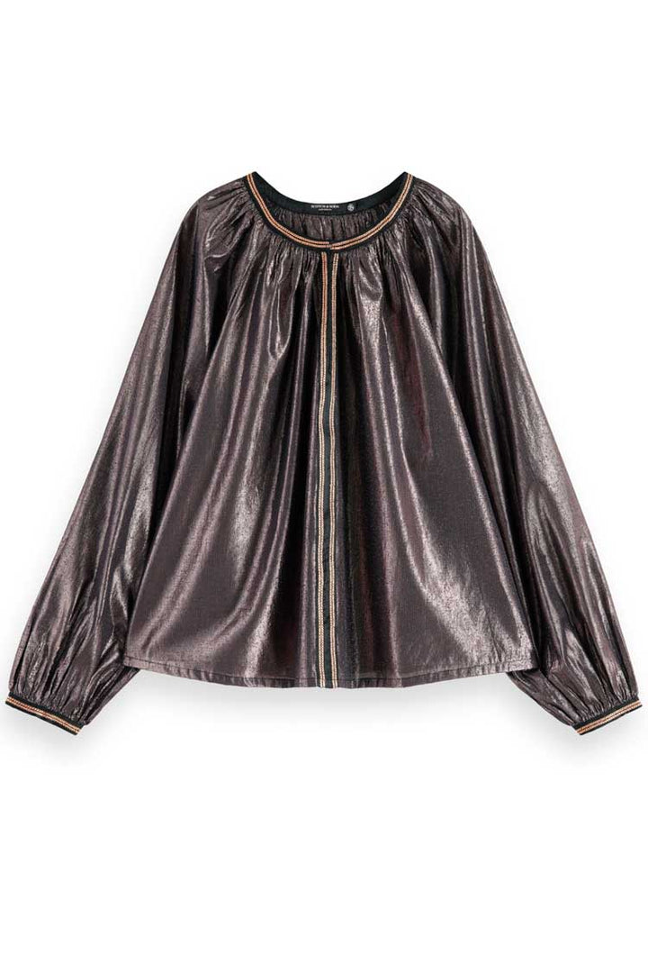 Shiny Balloon Sleeve Embroidered Blouse | FINAL SALE