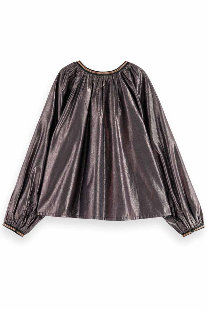 Shiny Balloon Sleeve Embroidered Blouse | FINAL SALE