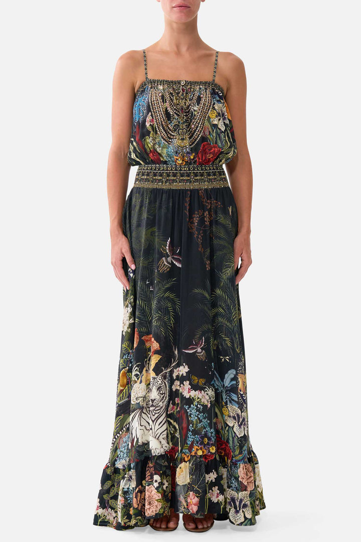 Shirred Waist Long Dress in Palace Zoology