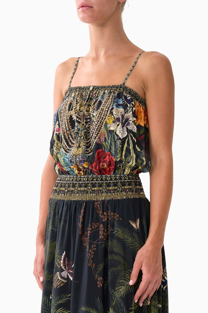 Shirred Waist Long Dress in Palace Zoology