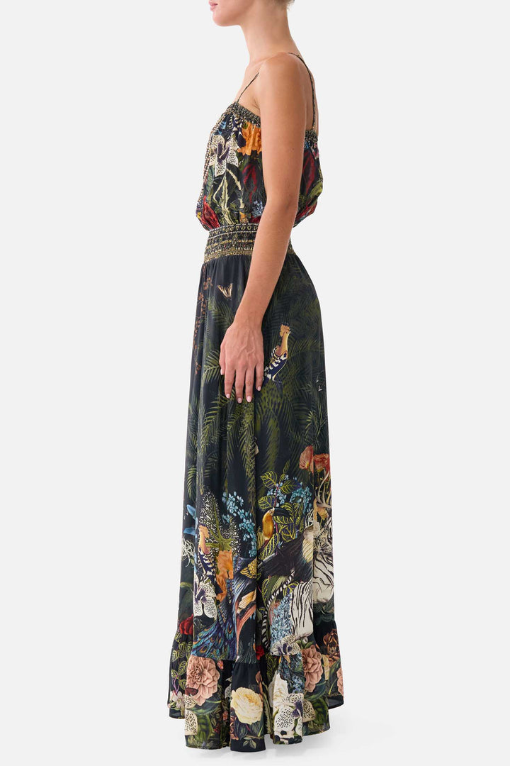 Shirred Waist Long Dress in Palace Zoology