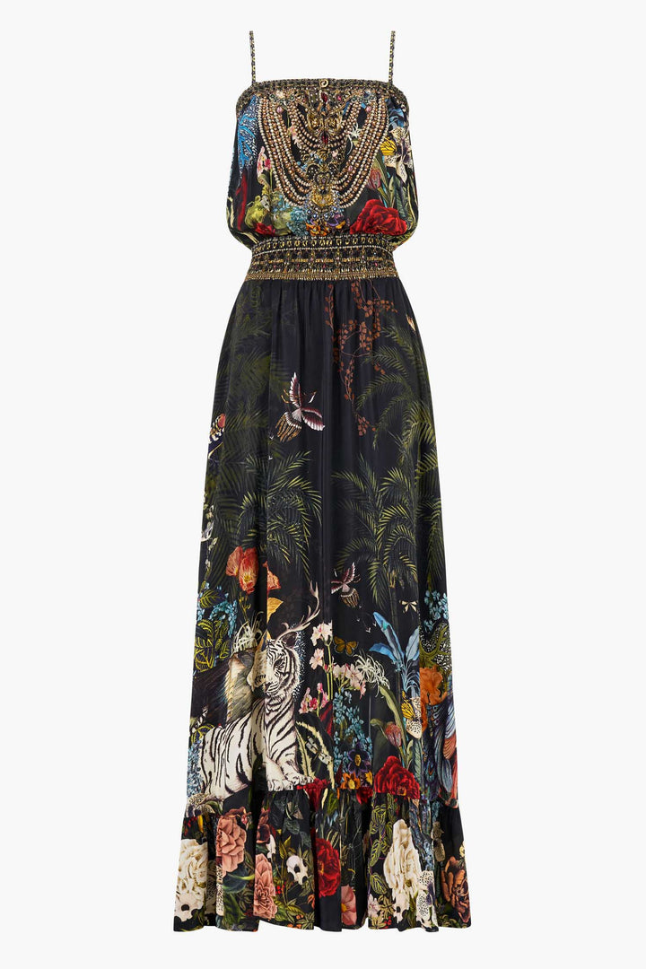 Shirred Waist Long Dress in Palace Zoology