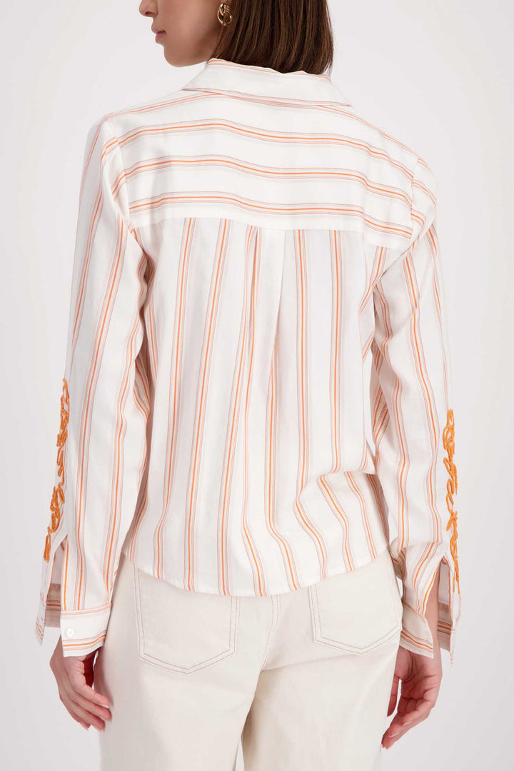 Shirt w Arm Detail in Orange Beige Pinstripe