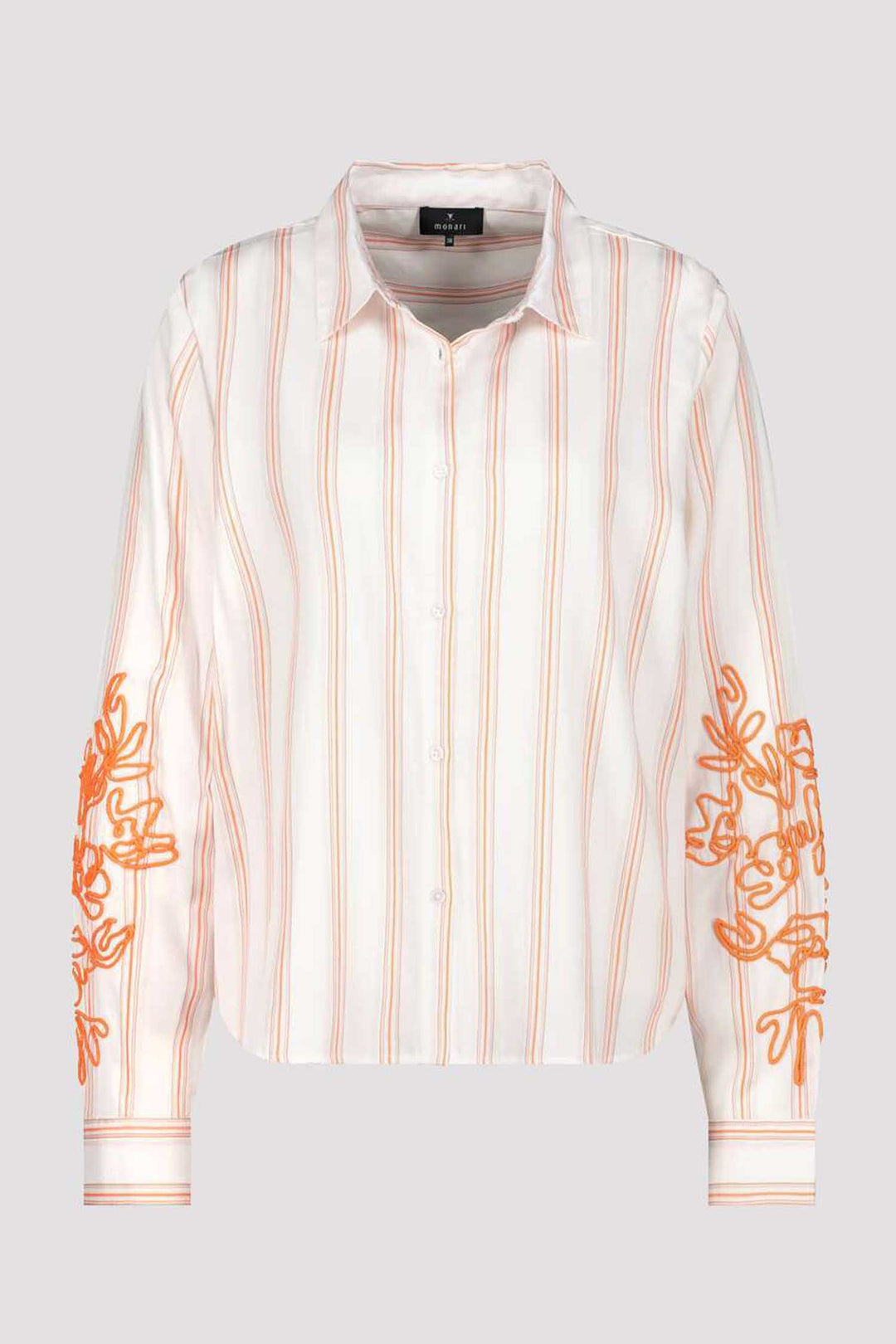 Shirt w Arm Detail in Orange Beige Pinstripe