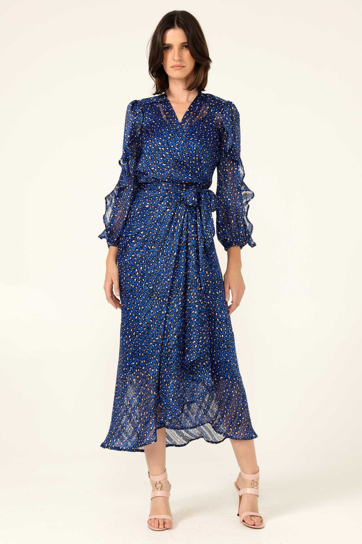 Shona Midi Wrap Dress in Cobalt Pink