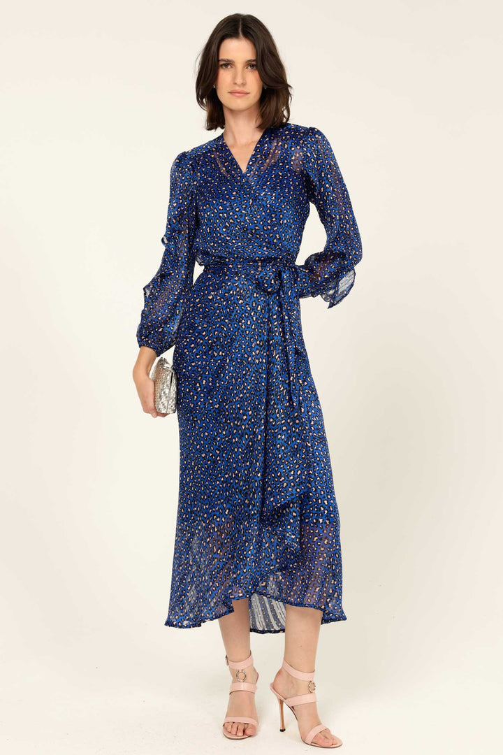 Shona Midi Wrap Dress in Cobalt Pink