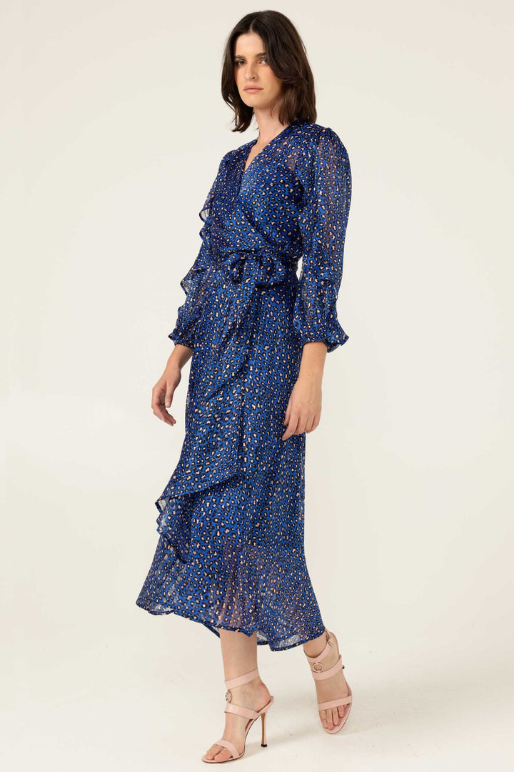 Shona Midi Wrap Dress in Cobalt Pink