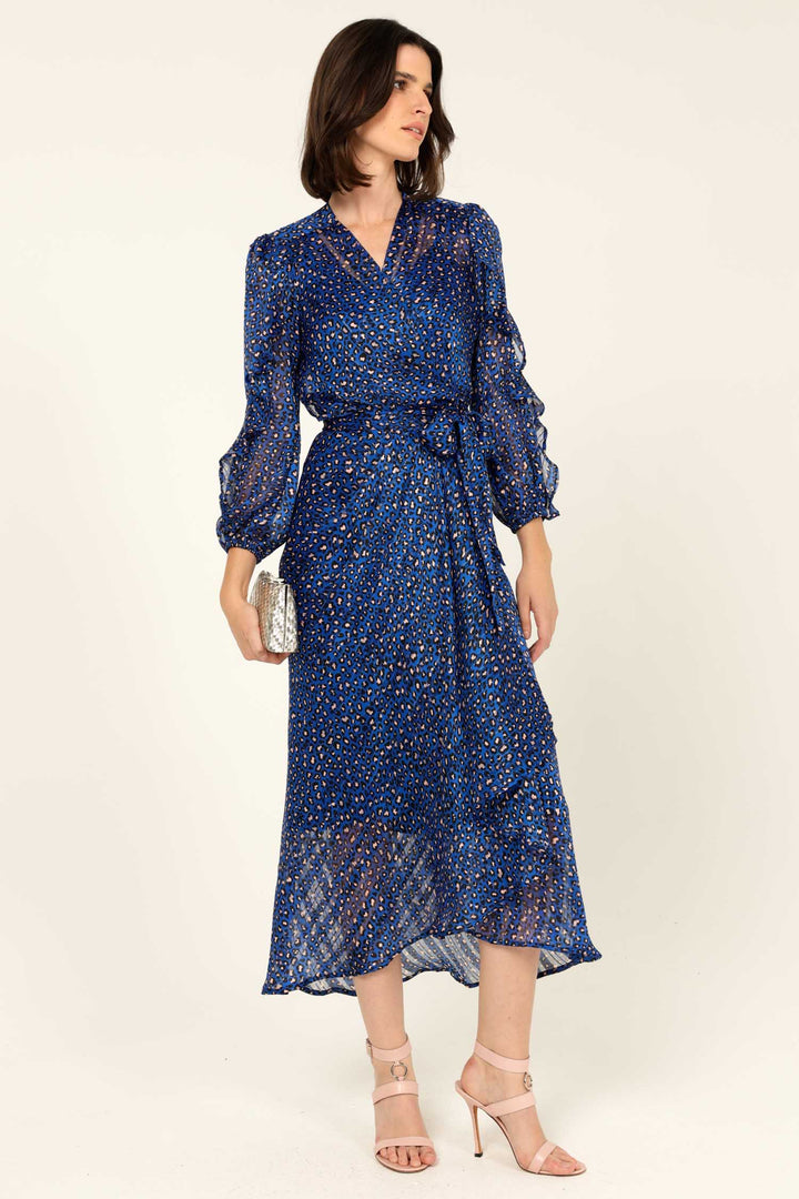 Shona Midi Wrap Dress in Cobalt Pink