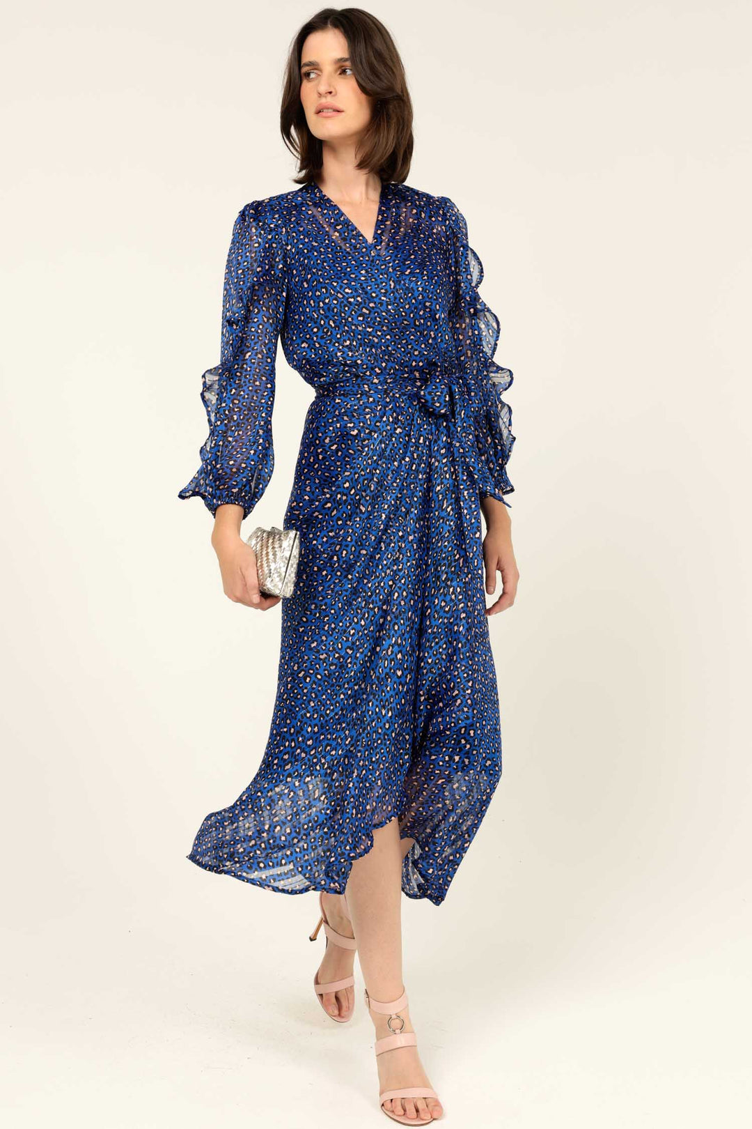 Shona Midi Wrap Dress in Cobalt Pink