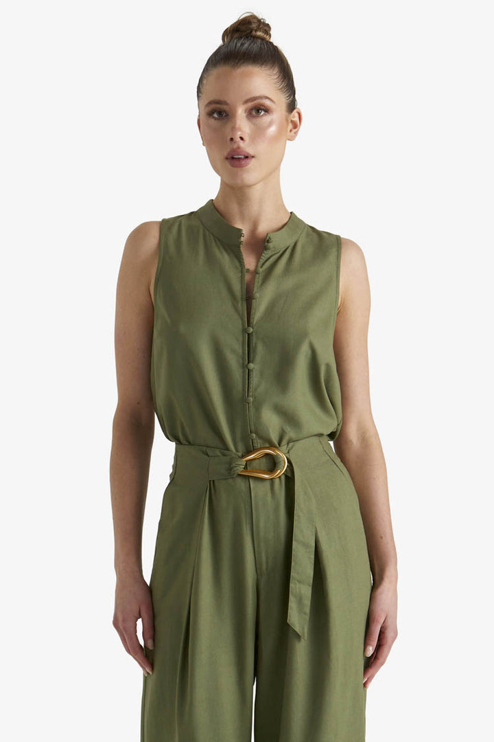 Shoreline Sleeveless Top in Khaki