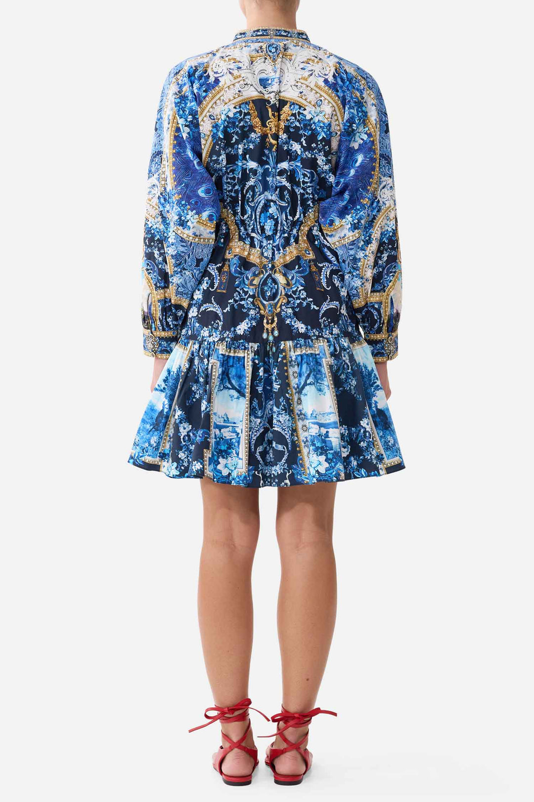 Short Tiered Shirtdress with Wide Waist Tie in Sweet Sacre Bleu