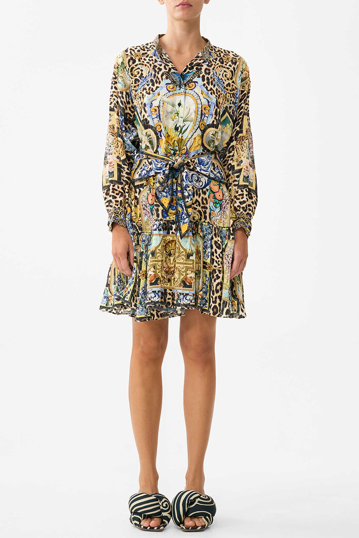 Short Tiered Shirtdress with Wide Waist Tie in Sevillian Style