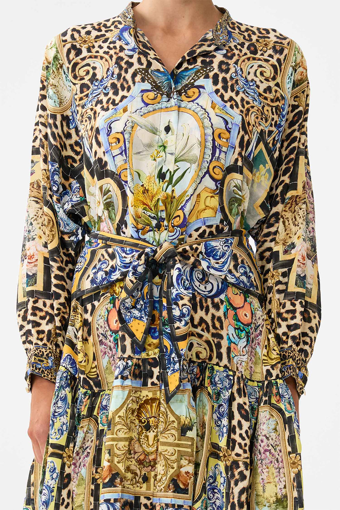 Short Tiered Shirtdress with Wide Waist Tie in Sevillian Style