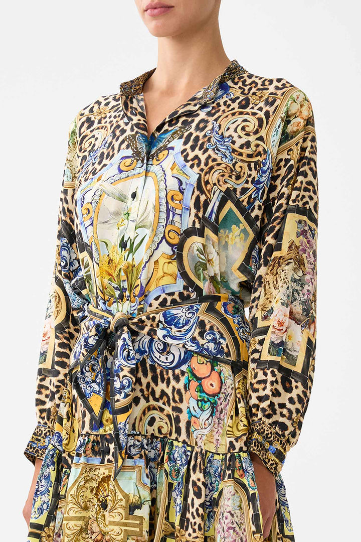 Short Tiered Shirtdress with Wide Waist Tie in Sevillian Style