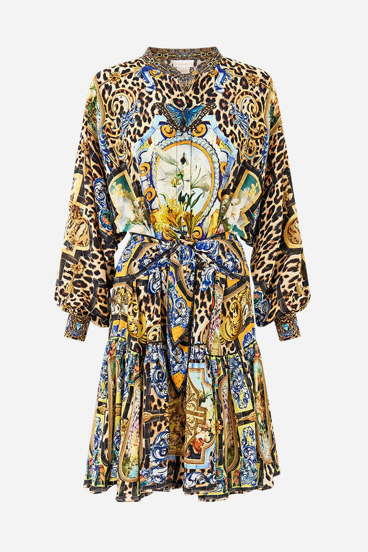 Short Tiered Shirtdress with Wide Waist Tie in Sevillian Style