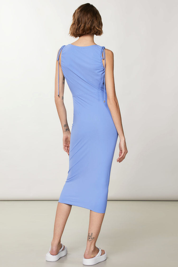 Shoulder Ties Midi Dress in Ceramic Blue