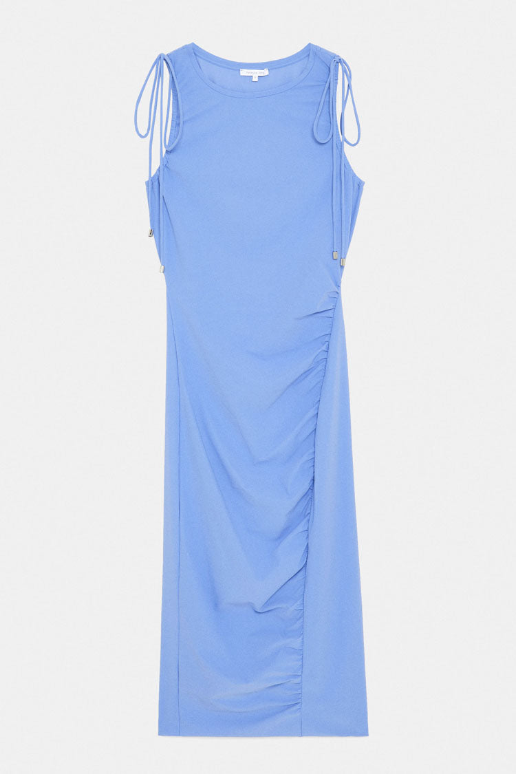 Shoulder Ties Midi Dress in Ceramic Blue