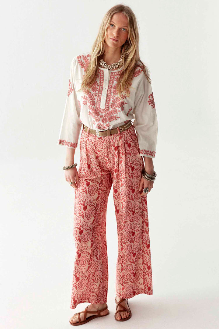 Shyla Chikan Blossom Blouse in Azzuro