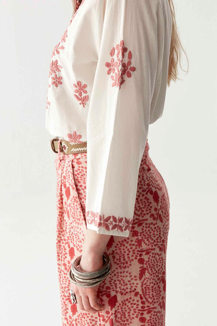 Shyla Chikan Blossom Blouse in Azzuro