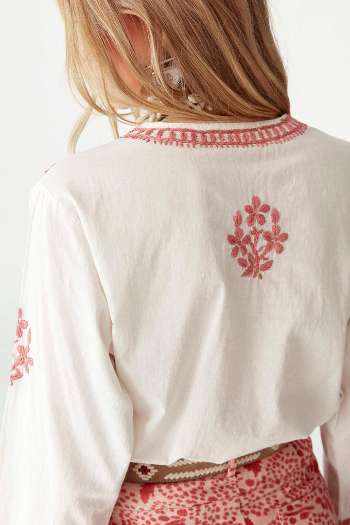 Shyla Chikan Blossom Blouse in Azzuro